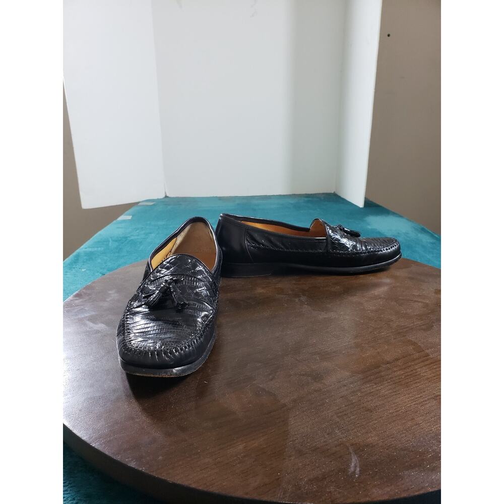 Paolo De Marco Loafers Sz 9 Mens Black Slip On Leather Genuine Lizard Spain